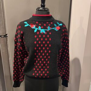 Vintage Black and Red Floral Women's Sweater